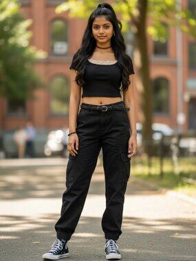 SHEIN Womens Ribbed Crop Top Black Ruched Bow Neckline Size M